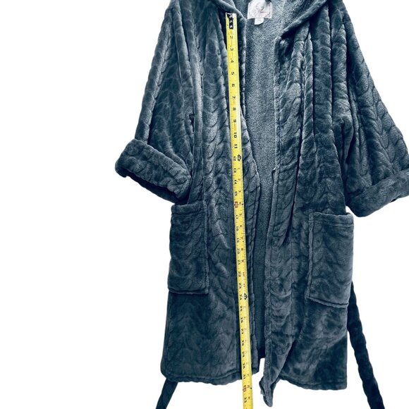 PJ Couture Hooded Plush Robe Belt Tie Quilted L/XL Gray Sleepware Pockets - Picture 11 of 13